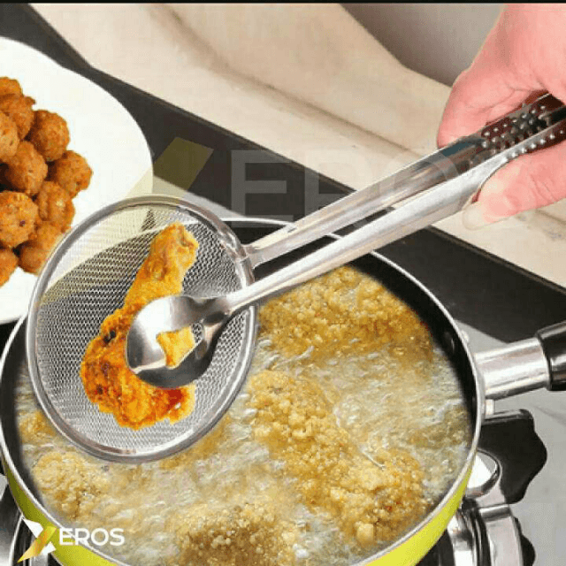 Frying Spoon Tong Stainless Steel Kitchen Fryer Grill Griper