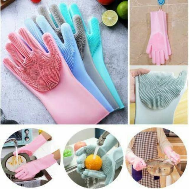 Silicone Cleaning Gloves Pair for Kitchen Tools Handling Rubbing