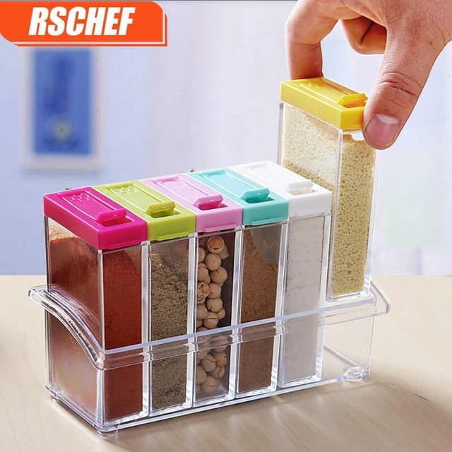 6 in 1 Acrylic Spice Jar Set for Spices Condiments