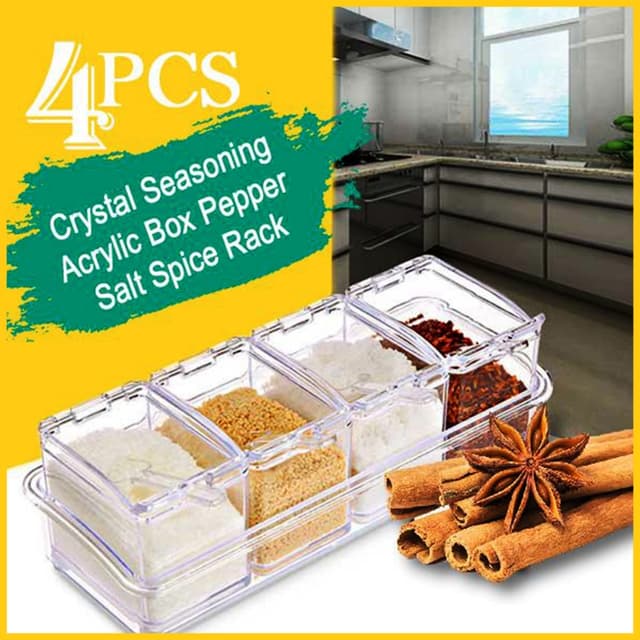 Acrylic Crystal Spices Jars Set of 4pcs with Spoons