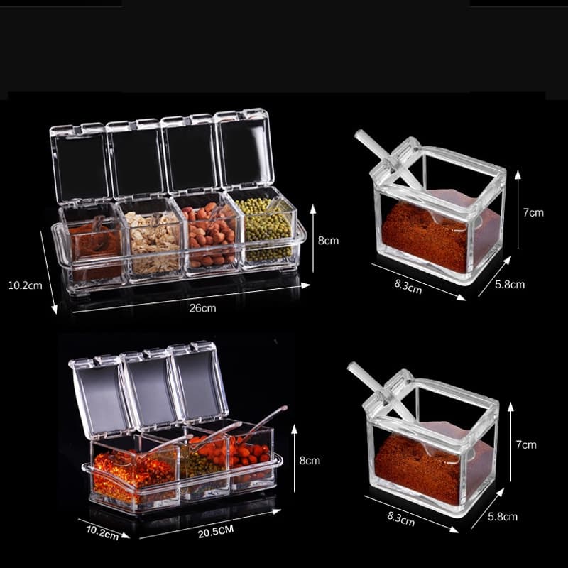 Acrylic Crystal Spices Jars Set of 4pcs with Spoons