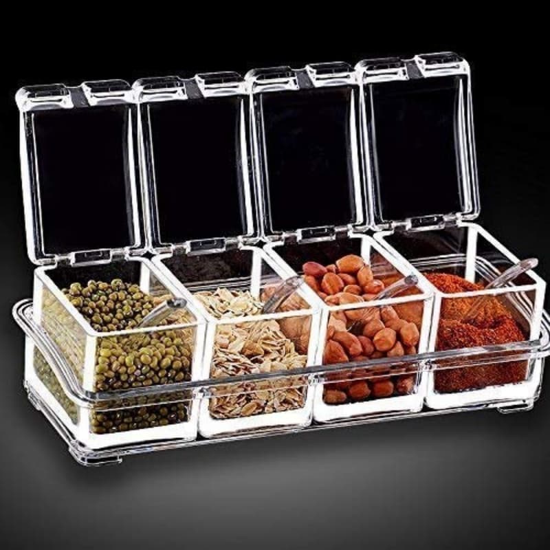 Acrylic Crystal Spices Jars Set of 4pcs with Spoons