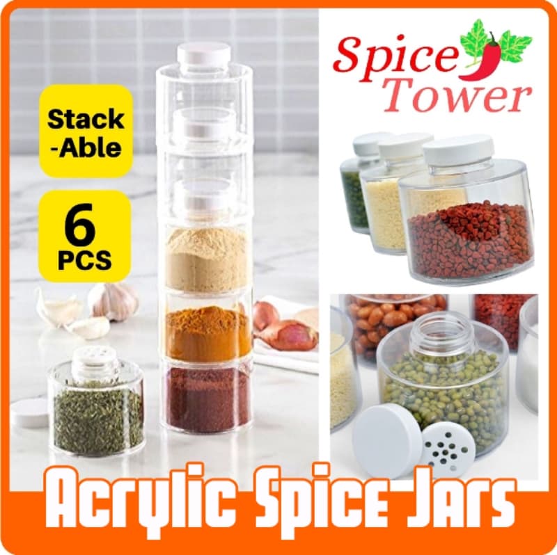 Acrylic Seasoning Round Spice Jars 6pcs Set