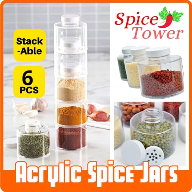 Acrylic Seasoning Round Spice Jars 6pcs Set