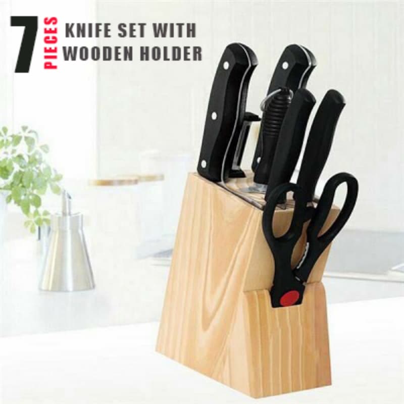 7 Pieces Knife Holder Set Wooden Stand