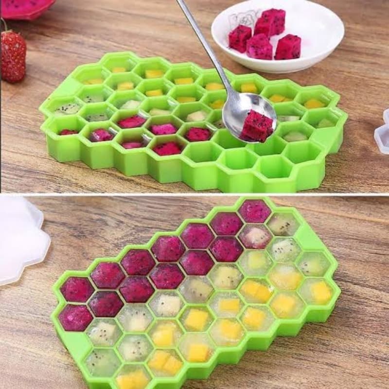 Silicone Honey Comb Ice Tray with Lid Fruity Ice Tray