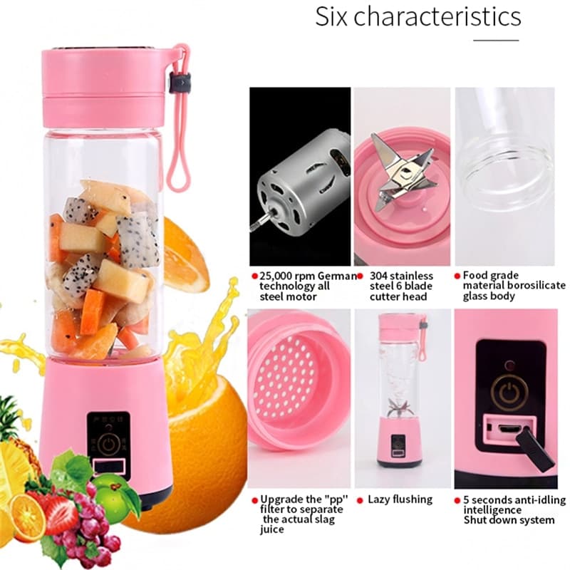 Rechargeable USB Juicer Cup Portable 6 Blades Juicer