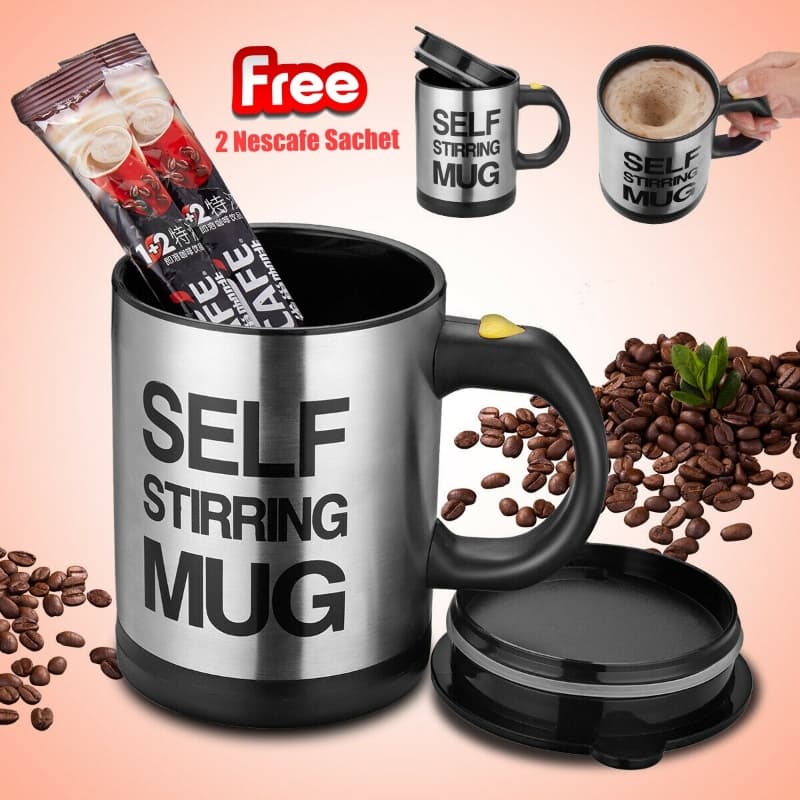 Self Stirring Coffee Tea Mug with Free Coffee Sachet
