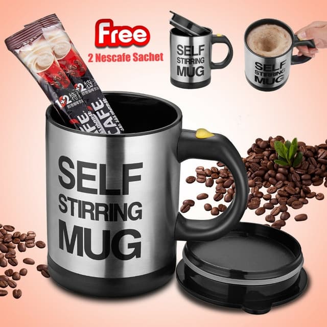 Self Stirring Coffee Tea Mug with Free Coffee Sachet