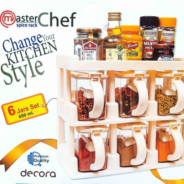 Master Chef Acrylic Spices Jar with Rack 6pcs